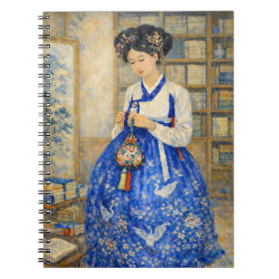 Elegant Koreaans Hanbok-meisje met geluksbuidel Notitieboek