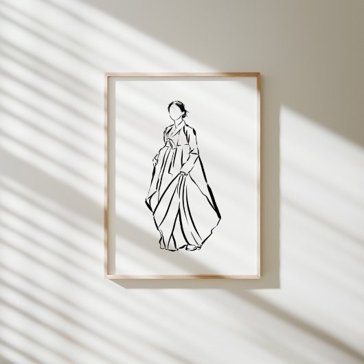 Elegant Koreaans Hanbok Woman Ink Poster