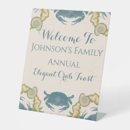 Elegant Krab Feest-Waterverf Blauwe Krabben, Schel Reclamebord Met Voetstuk