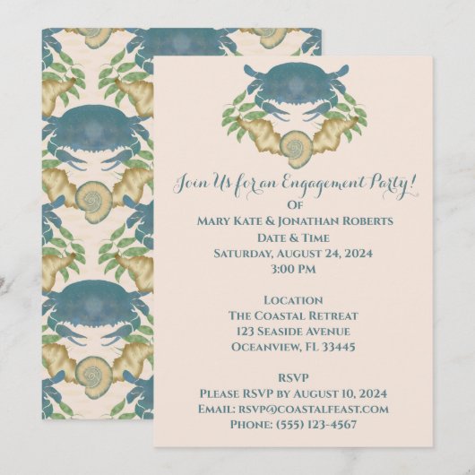 Elegant Krabbenfeest-Watercolor Blauwe Krab Verlov Kaart (Voorkant / Achterkant)