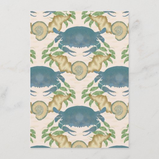 Elegant krabfeest| Waterverf Blue Crabs, Seashell Menu (Achterkant)