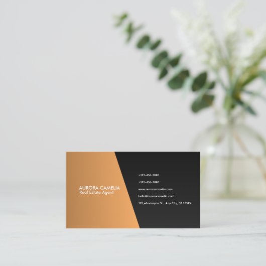 Elegant Kraft Bruin & Zwart Gradient Visitekaartje (Staand voorkant)