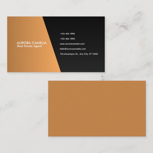 Elegant Kraft Bruin & Zwart Gradient Visitekaartje (Voorkant / Achterkant)