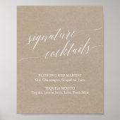 Elegant Kraft Calligraphy Signature Cocktails Sign Poster (Voorkant)