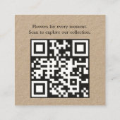 Elegant Kraft Dark Floral Pattern Florist QR code Vierkante Visitekaartje (Achterkant)