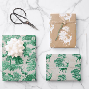 Elegant  Kraft Green Country Toile Deer Inpakpapier Vel