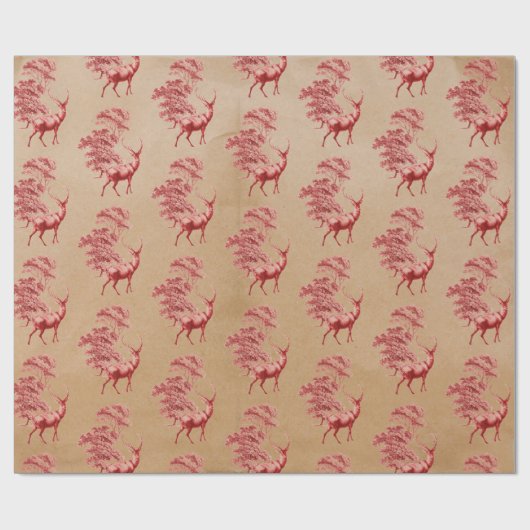 Elegant Kraft Paper Red Deer in Forest Cadeaupapier (Vlak)