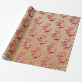 Elegant Kraft Paper Red Deer in Forest Cadeaupapier
