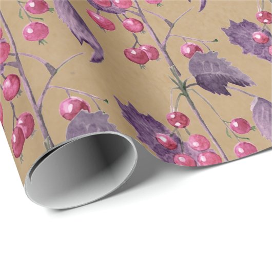 Elegant Kraft Paper roze rode bessen Cadeaupapier (Rol Hoek)