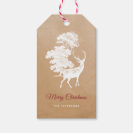 Elegant Kraft Paper White Deer in Forest Cadeaulabel