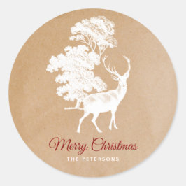 Elegant Kraft Paper White Deer in Forest Ronde Sticker