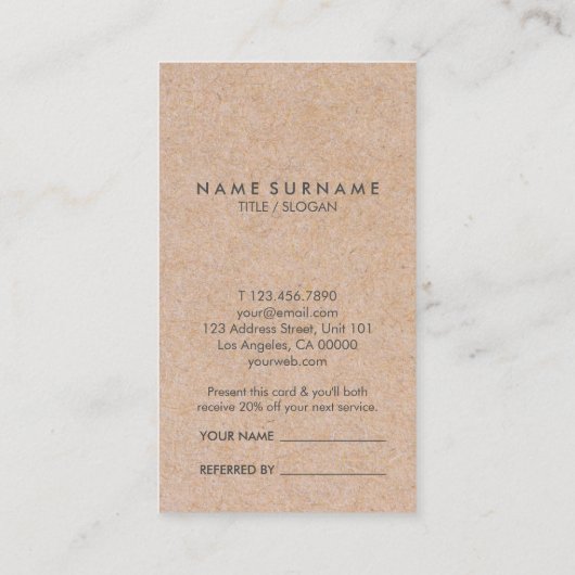 Elegant Kraft Printed Gold Blush Referral Verticaa Visitekaartje (Achterkant)