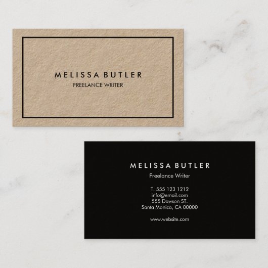 Elegant Kraft Professioneel Minimalist Visitekaartje (Voorkant / Achterkant)