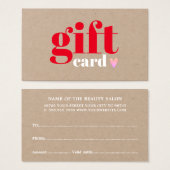 Elegant Kraft Red Pink Heart Beauty Gift Kaart (Voorkant /achterkant)