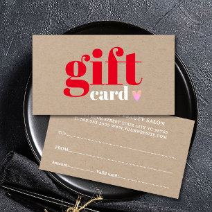 Elegant Kraft Red Pink Heart Beauty Gift Kaart