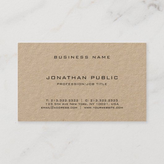 Elegant Kraft Simple Moderne Design Artistic Plain Visitekaartje (Achterkant)