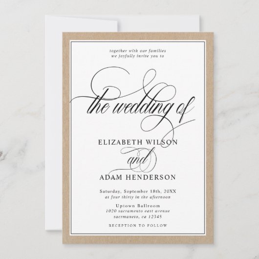 Elegant Kraft Texture Classic Wedding Kaart (Voorkant)