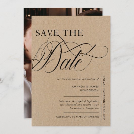 Elegant Kraft Texture Foto Vow Renewal Save The Date (Voorkant / Achterkant)