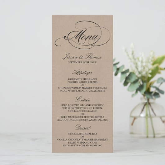 Elegant Kraft Wedding Menu Sjablonen (Staand voorkant)