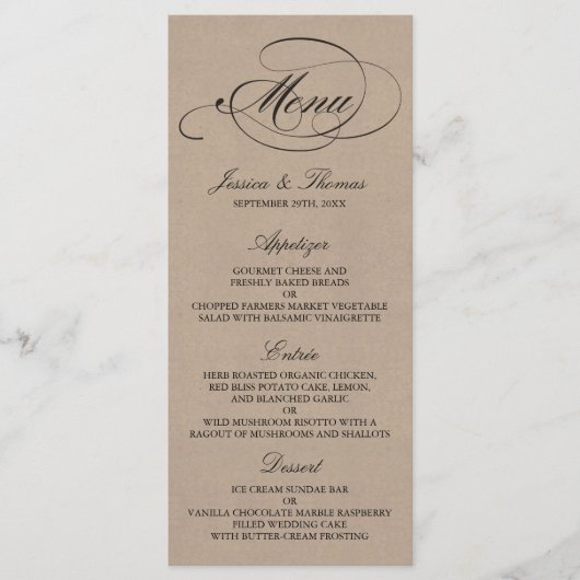 Elegant Kraft Wedding Menu Sjablonen (Voorkant)