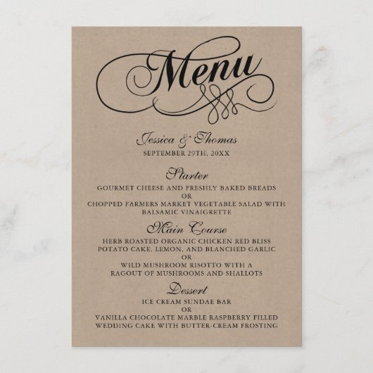 Elegant Kraft Wedding Menu Sjablonen (Voorkant)