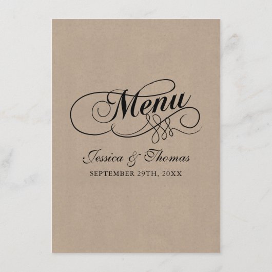 Elegant Kraft Wedding Menu Sjablonen (Achterkant)