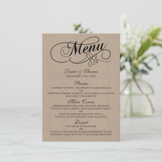 Elegant Kraft Wedding Menu Sjablonen (Staand voorkant)