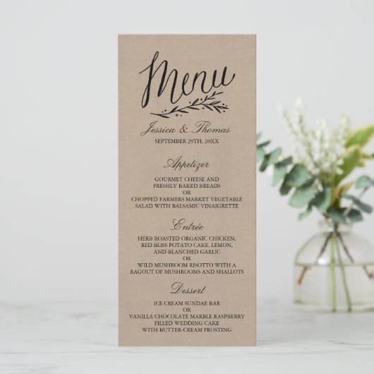 Elegant Kraft Wedding Menu Sjablonen (Staand voorkant)