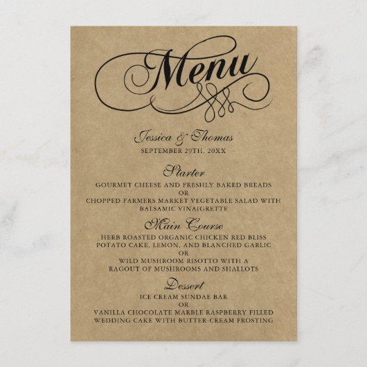 Elegant Kraft Wedding Menu Sjablonen (Voorkant)