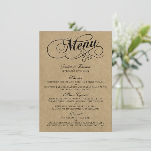 Elegant Kraft Wedding Menu Sjablonen (Staand voorkant)