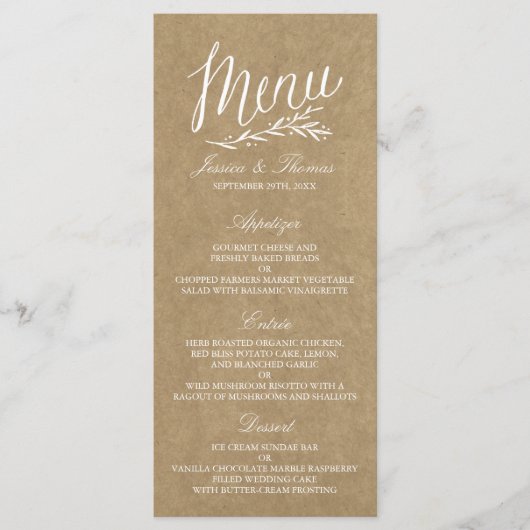 Elegant Kraft Wedding Menu Sjablonen (Voorkant)