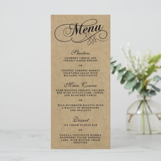 Elegant Kraft Wedding Menu Sjablonen (Staand voorkant)