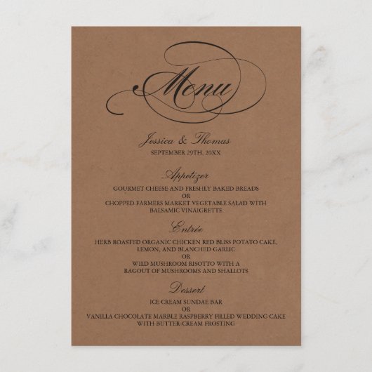 Elegant Kraft Wedding Menu Sjablonen (Voorkant)