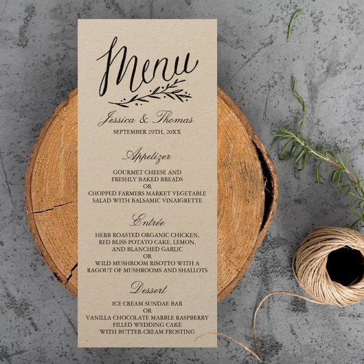 Elegant Kraft Wedding Menu Sjablonen