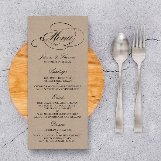 Elegant Kraft Wedding Menu Sjablonen