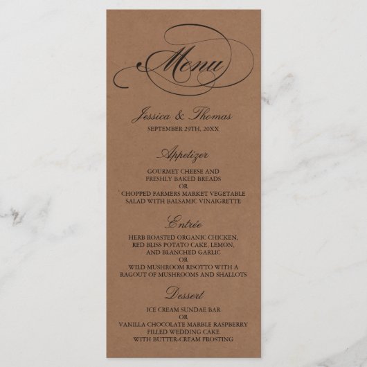 Elegant Kraft Wedding Menu Sjablonen (Voorkant)