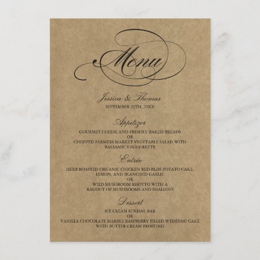 Elegant Kraft Wedding Menu Sjablonen (Voorkant)