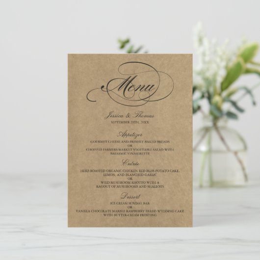 Elegant Kraft Wedding Menu Sjablonen (Staand voorkant)