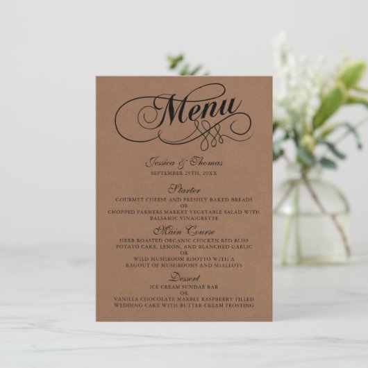 Elegant Kraft Wedding Menu Sjablonen (Staand voorkant)