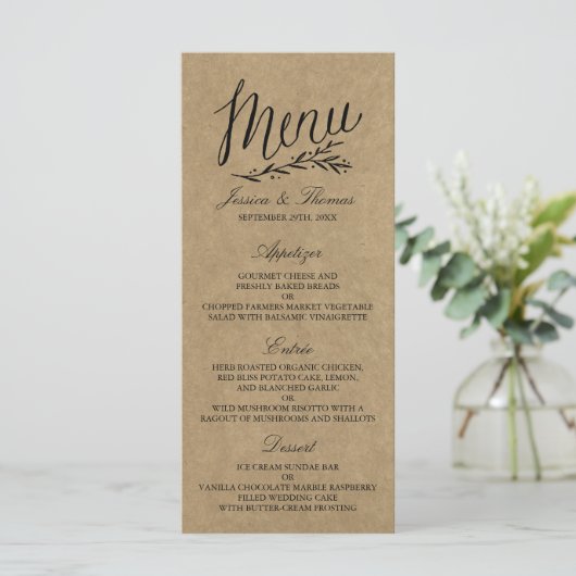 Elegant Kraft Wedding Menu Sjablonen (Staand voorkant)
