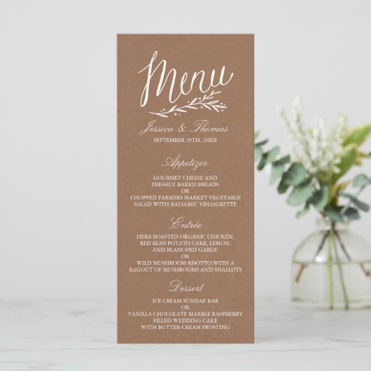 Elegant Kraft Wedding Menu Sjablonen (Staand voorkant)