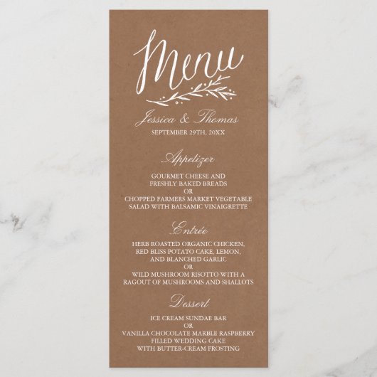 Elegant Kraft Wedding Menu Sjablonen (Voorkant)