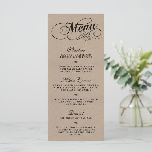 Elegant Kraft Wedding Menu Sjablonen (Staand voorkant)