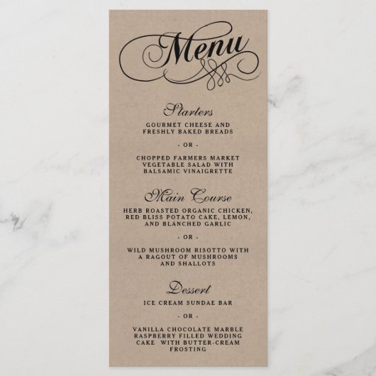 Elegant Kraft Wedding Menu Sjablonen (Voorkant)
