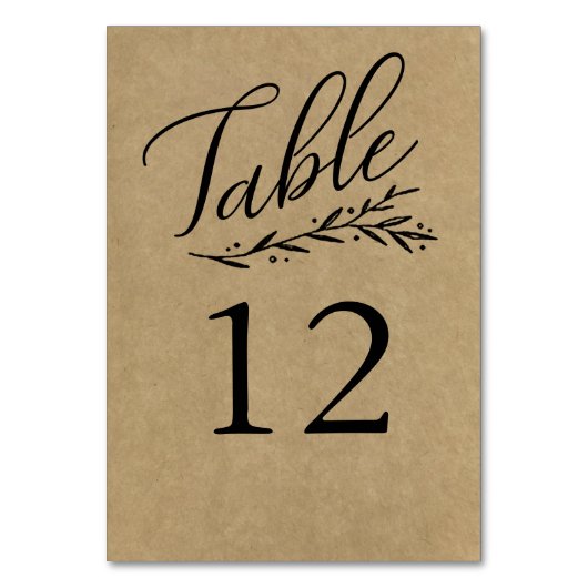 Elegant Kraft Wedding Table Number Sjablonen Kaart (Voorkant)