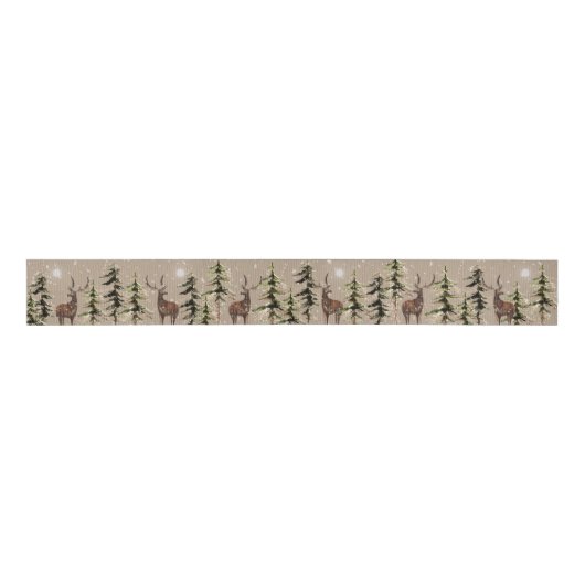 Elegant Kraft Winter Woodland Spruce Reindeer 3" Grosgrain Lint (Voorkant)