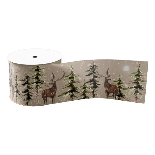 Elegant Kraft Winter Woodland Spruce Reindeer 3" Grosgrain Lint (Spoel)