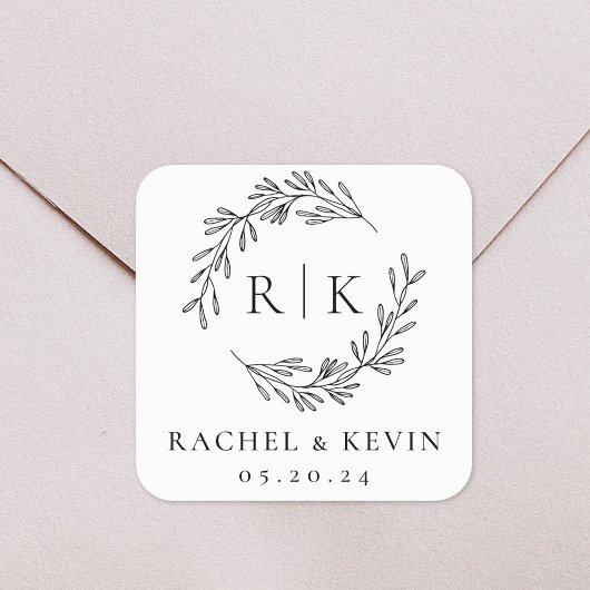 Elegant krans bruiloft Initiaal Monogram Vierkante Sticker