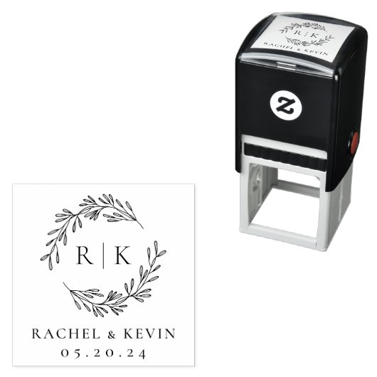 Elegant krans bruiloft Initiaal Monogram Zelfinktende Stempel (In situ)