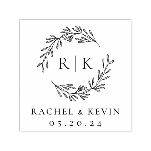 Elegant krans bruiloft Initiaal Monogram Zelfinktende Stempel (Design)